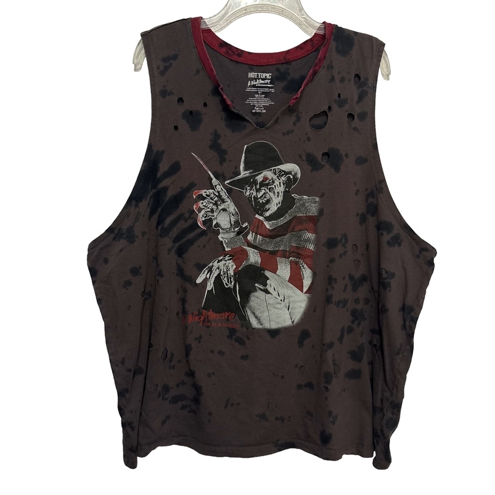 Hot Topic Red and Black Distressed Freddy Kruger Sleeveless Tee